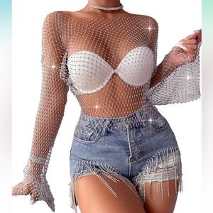 Rhinestone net top